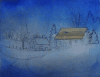 Toning the paper with a watercolor wash for Red Barn in Snow tutorial