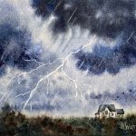 Quick watercolor sky with rain, storm and lightning - watercolor painting by Deb Watson