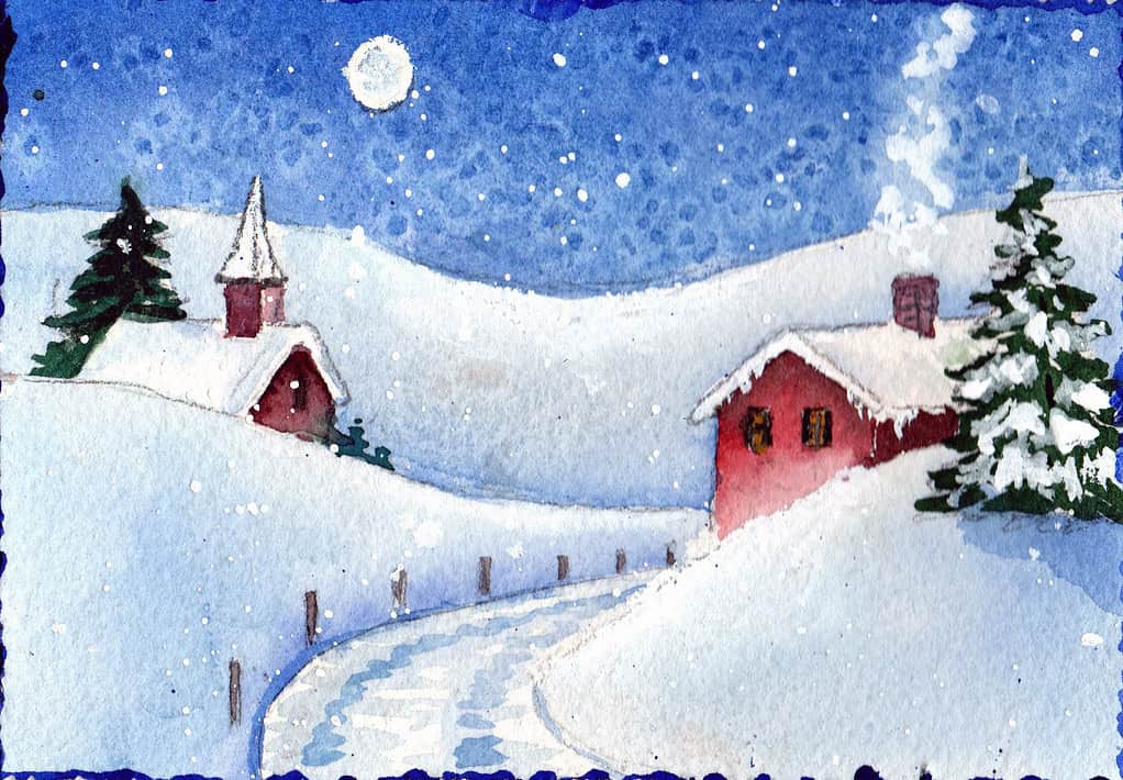 Finished Watercolor Painting for Easy Winter Watercolor Landscape