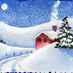 Finished Watercolor Painting for Easy Winter Watercolor Landscape