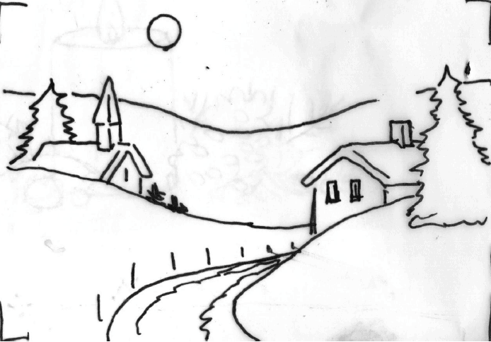 Outline Page for Beginners Snow Scene