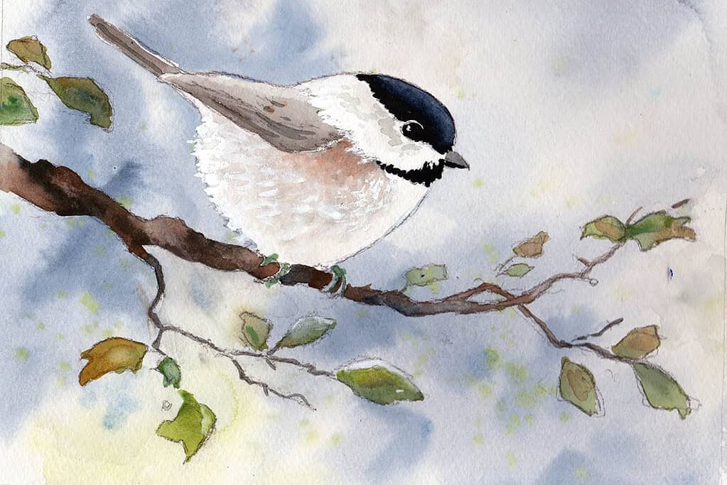 icon watercolor chickadee painting