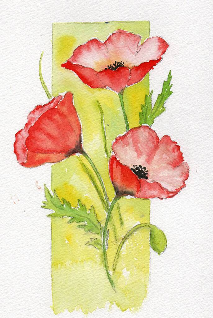 Red Poppies watercolor painting finished