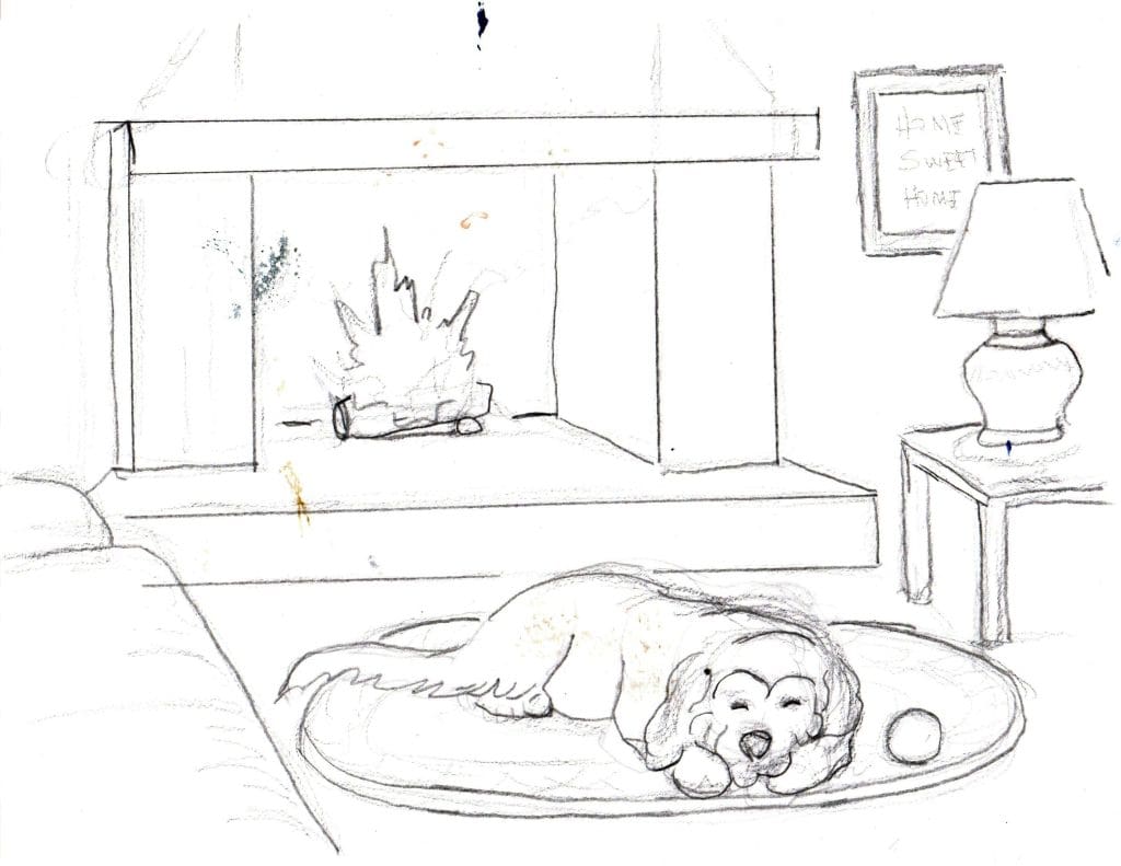 Outline page for watercolor interior tutorial