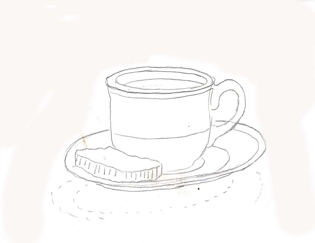 Outline page for cup and cookie watercolor tutorial