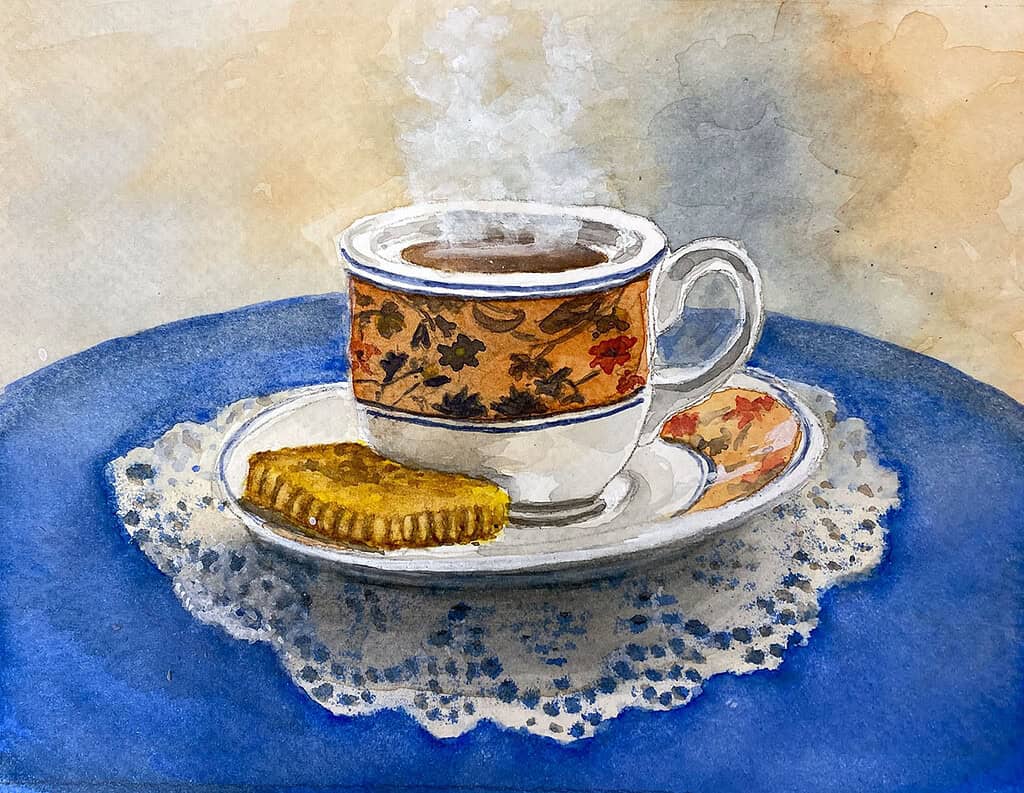 Student Painting of cup and cookies