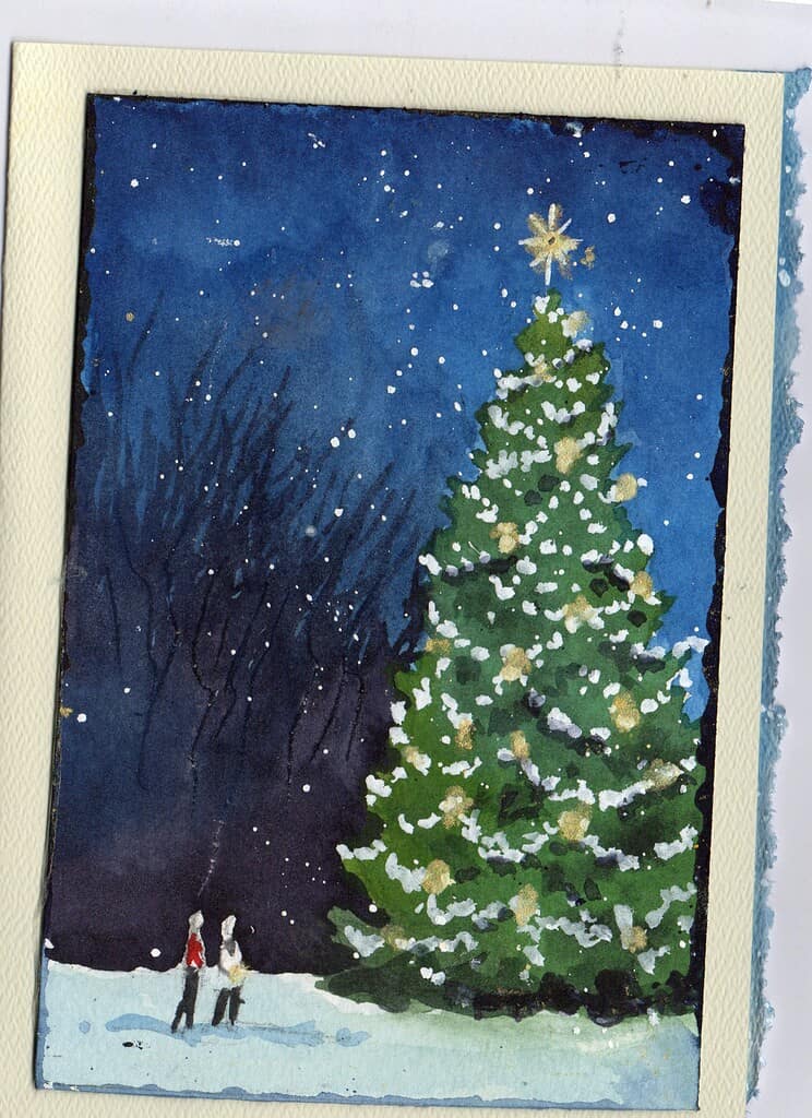Christmas Tree Holiday Card in Watercolor