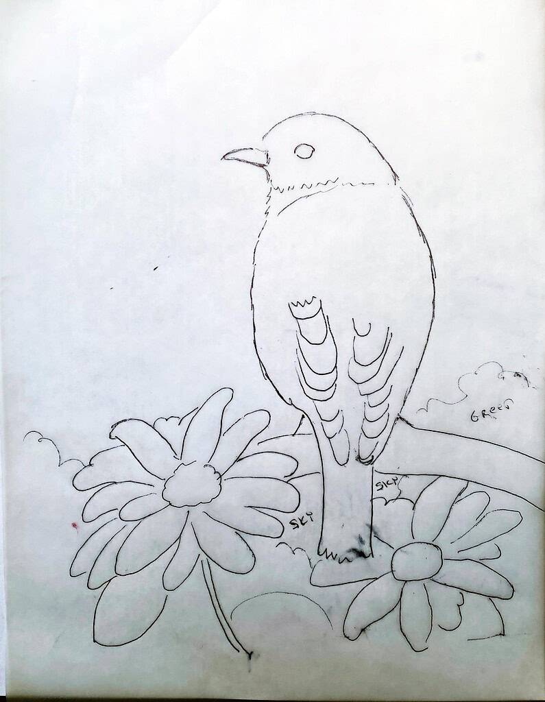 8 x 10 Outline for Bluebird Watercolor Painting Tutorial