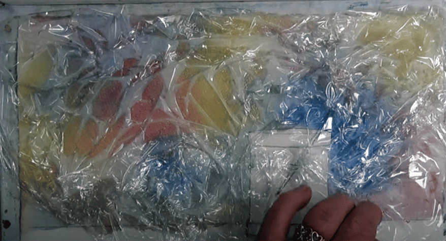 Watercolor tutorial Spool background with fun saran wrap technique