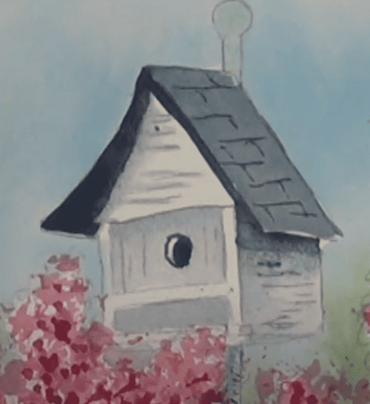 Birdhouse Step 2 for loosen up with Easy watercolor flowers tutorial