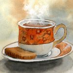 thumbnail image of finished watercolor painting for cup and cookie